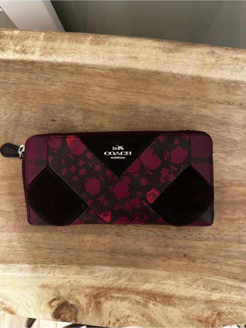 Coach Patchwork Leather Shoulder Bag and Wallet in Burgundy and Dark Brown - Picture 9 of 11
